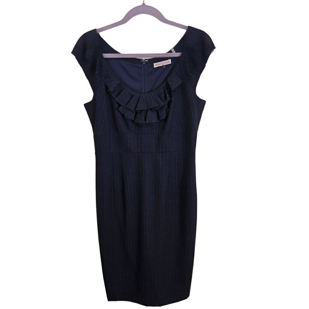 Rebecca Taylor Navy Pinstripe Desk To Date Sheath Dress Size 10 - Picture 2 of 7